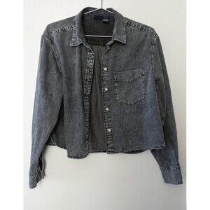 Gap long sleeve cropped denim button up shirt